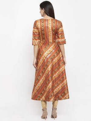Light-brown printed art silk kurtas-and-kurtis 3