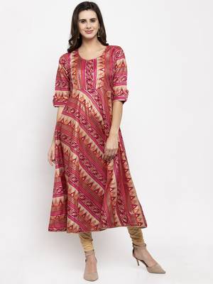 Magenta printed art silk kurtas-and-kurtis 1