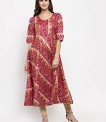 Magenta printed art silk kurtas-and-kurtis