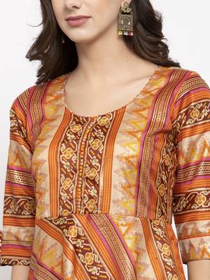 Light-brown printed art silk kurtas-and-kurtis 4