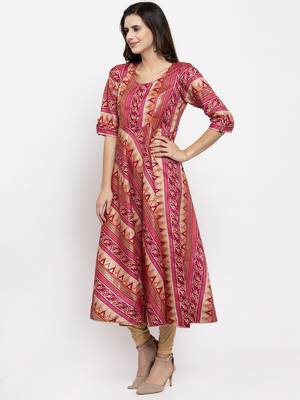 Magenta printed art silk kurtas-and-kurtis 2