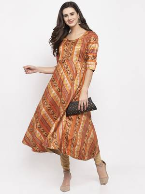 Light-brown printed art silk kurtas-and-kurtis 5