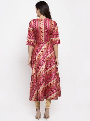 Magenta printed art silk kurtas-and-kurtis 3
