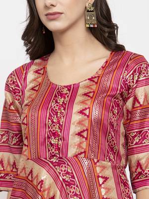 Magenta printed art silk kurtas-and-kurtis 4