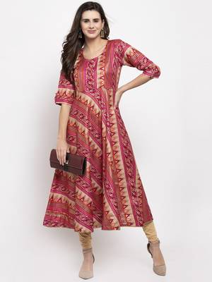 Magenta printed art silk kurtas-and-kurtis 5