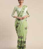 Green embroidered linen saree with blouse