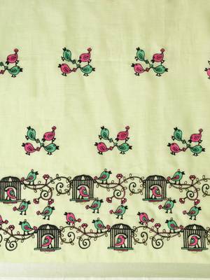 Green embroidered linen saree with blouse 5