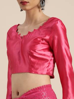 Pink embroidered georgette saree with blouse 4