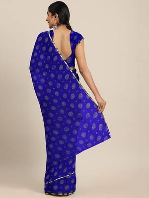 Blue printed georgette saree with blouse 2