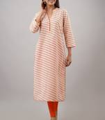 SVARCHI Women's Cotton Cambric Lehriya Print Straight Kurta (Orange)