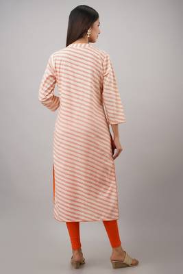 SVARCHI Women's Cotton Cambric Lehriya Print Straight Kurta (Orange) 2