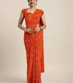 Orange printed georgette saree with blouse