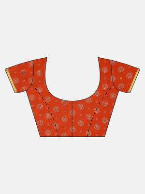 Orange printed georgette saree with blouse 3