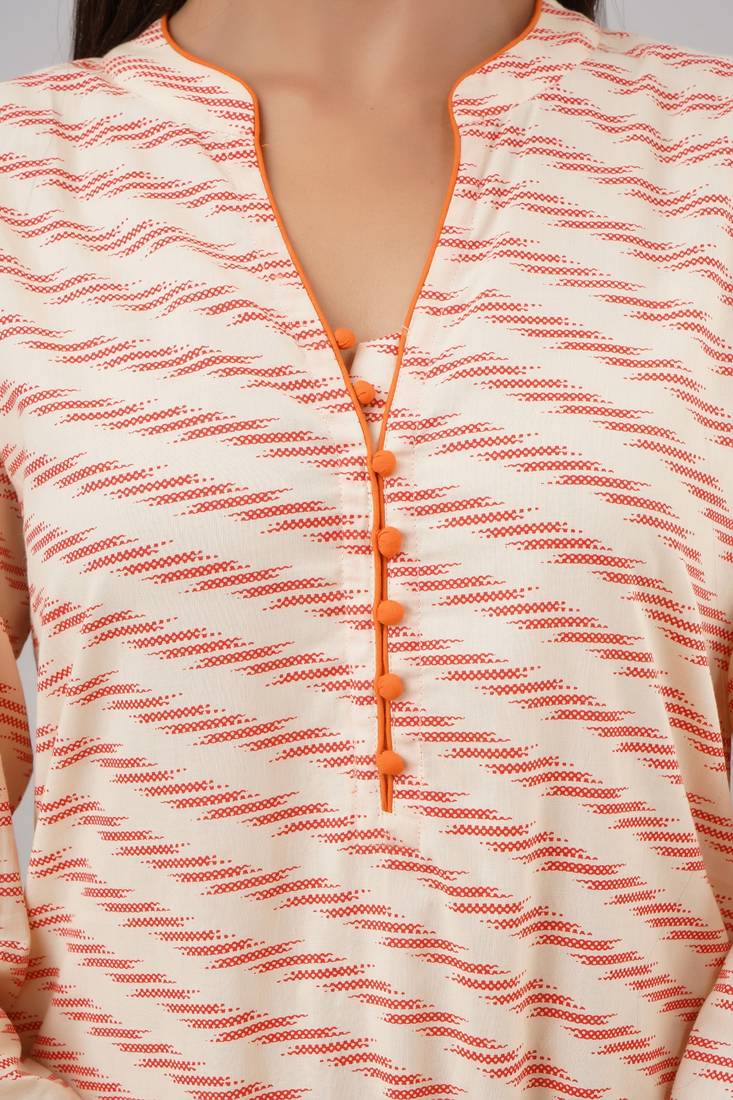 SVARCHI Women's Cotton Cambric Lehriya Print Straight Kurta (Orange)