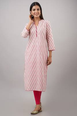 SVARCHI Women's Cotton Cambric Lehriya Print Straight Kurta (Pink) 1
