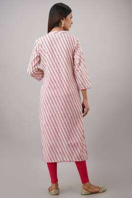 SVARCHI Women's Cotton Cambric Lehriya Print Straight Kurta (Pink) 2