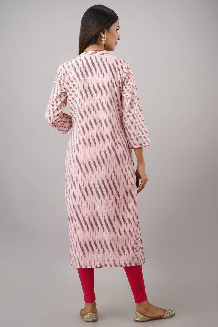 SVARCHI Women's Cotton Cambric Lehriya Print Straight Kurta (Pink)