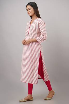 SVARCHI Women's Cotton Cambric Lehriya Print Straight Kurta (Pink) 3