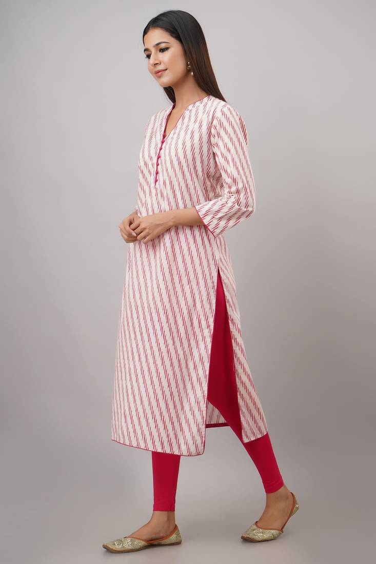 SVARCHI Women's Cotton Cambric Lehriya Print Straight Kurta (Pink)