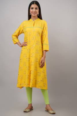 SVARCHI Women's Rayon Floral Print A-Line Kurta (Brown) 1