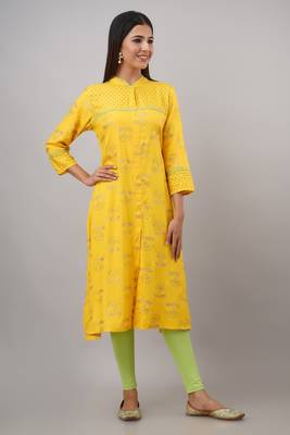 SVARCHI Women's Rayon Floral Print A-Line Kurta (Brown) 3