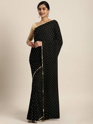 Black printed georgette saree with blouse 1