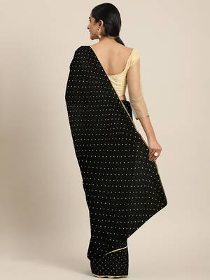 Black printed georgette saree with blouse 2