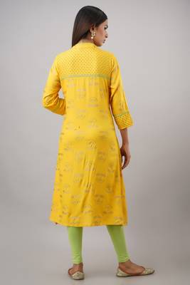 SVARCHI Women's Rayon Floral Print A-Line Kurta (Brown) 5