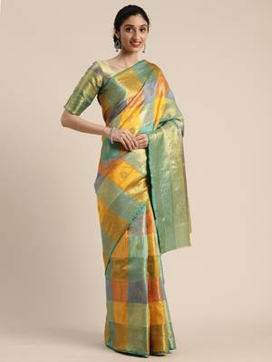 Multicolor woven silk blend saree with blouse 1