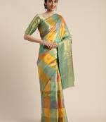 Multicolor woven silk blend saree with blouse