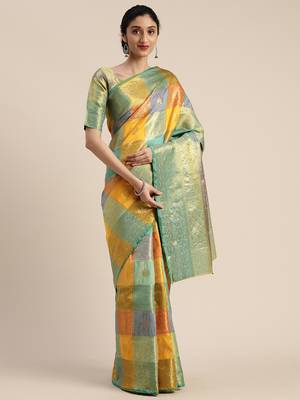 Multicolor woven silk blend saree with blouse 2