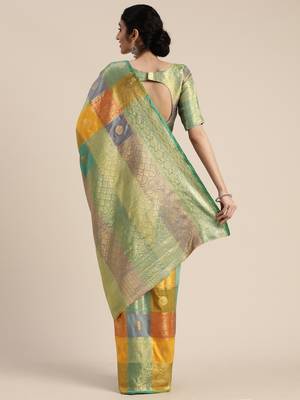Multicolor woven silk blend saree with blouse 3