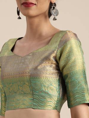 Multicolor woven silk blend saree with blouse 4