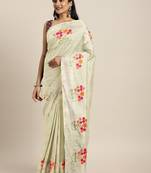Beige embroidered chanderi saree with blouse