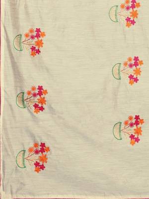 Beige embroidered chanderi saree with blouse 4