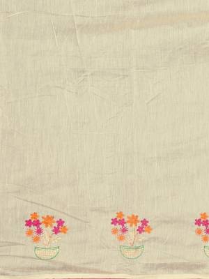 Beige embroidered chanderi saree with blouse 5