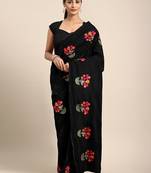 Black embroidered chanderi saree with blouse