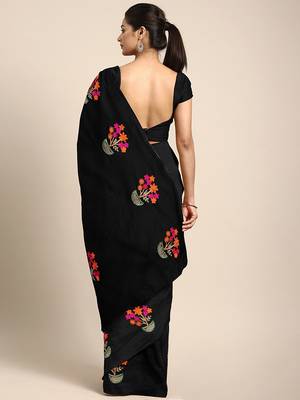 Black embroidered chanderi saree with blouse 2