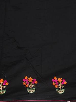 Black embroidered chanderi saree with blouse 5
