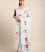White embroidered chanderi saree with blouse