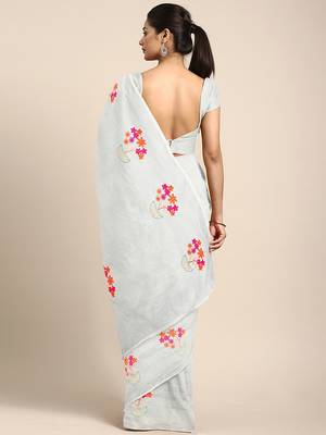White embroidered chanderi saree with blouse 2