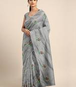 Grey embroidered chanderi saree with blouse