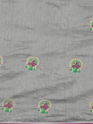 Grey embroidered chanderi saree with blouse 4