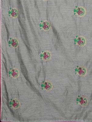 Grey embroidered chanderi saree with blouse 5