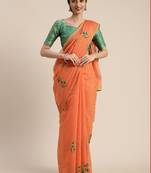 Orange embroidered chanderi saree with blouse
