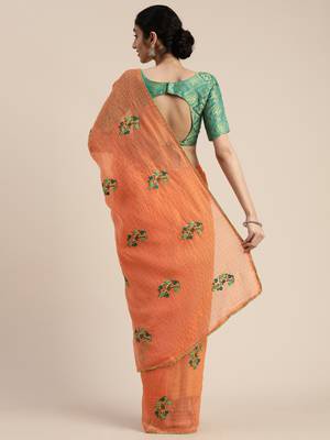 Orange embroidered chanderi saree with blouse 3