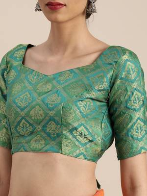 Orange embroidered chanderi saree with blouse 4