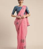 Pink embroidered chanderi saree with blouse