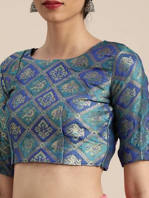 Pink embroidered chanderi saree with blouse 4
