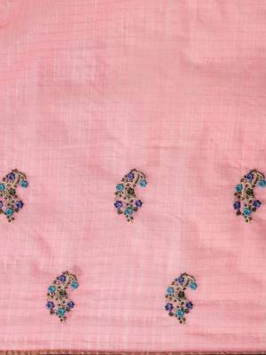 Pink embroidered chanderi saree with blouse 5
